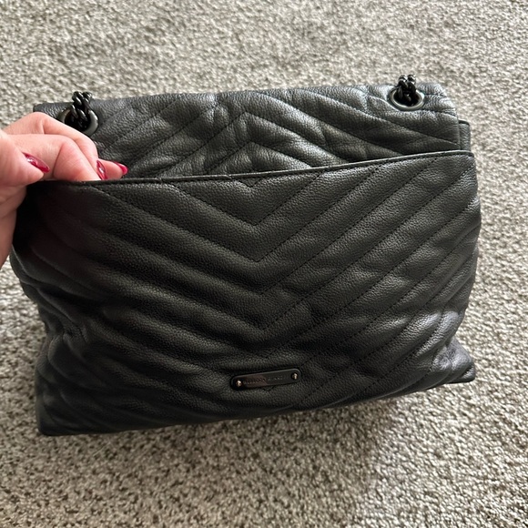 REBECCA MINKOFF Black Chains Leather Chevron Quilted Edie Bag R $298 - Picture 6 of 16